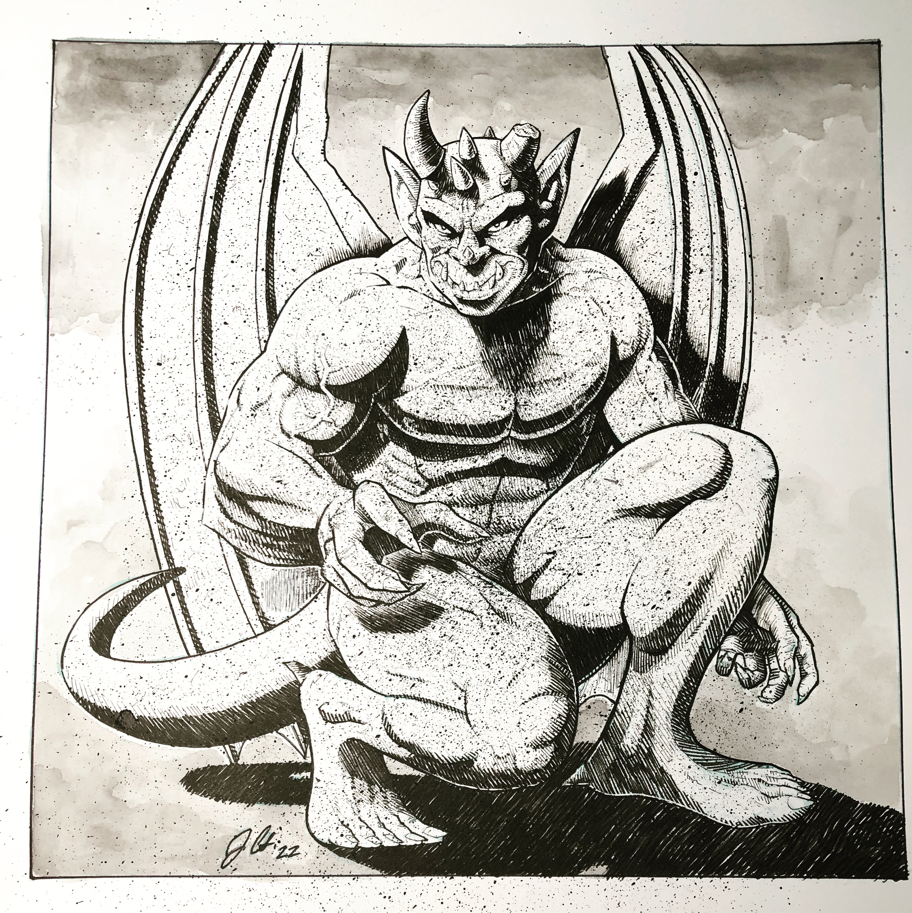 Gargoyle Drawing Original Art (8” x 8”)