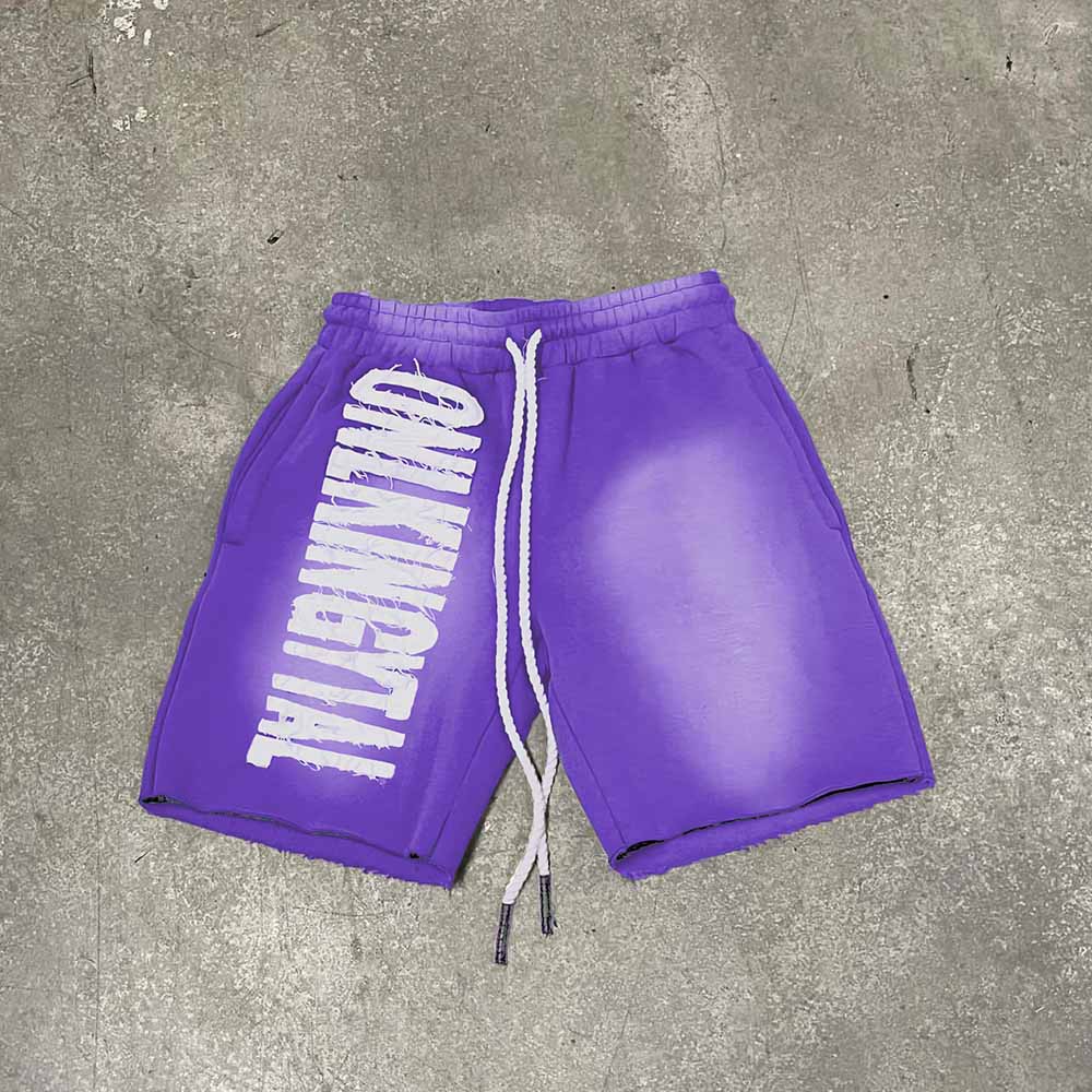 Sunfaded shorts with distressed embroidery