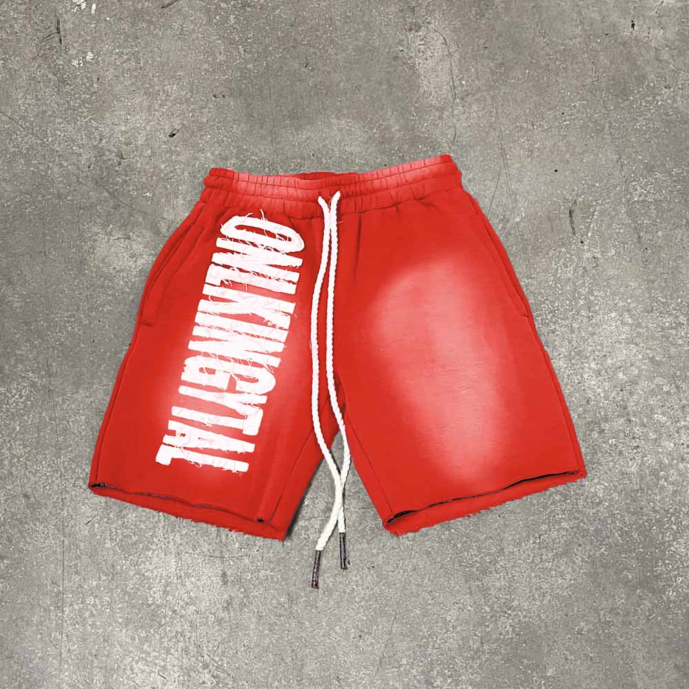 Sunfaded shorts with distressed embroidery