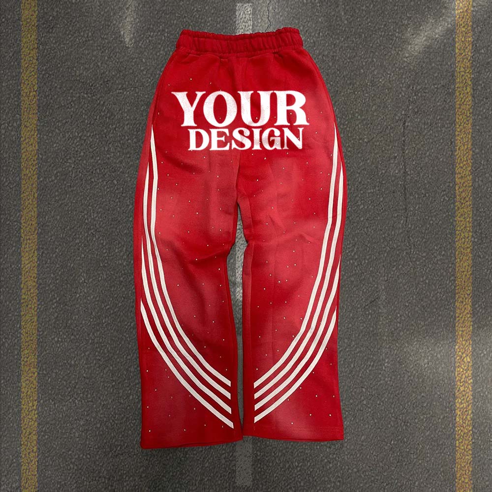 50 Puff Printed Flared Pants with Rhinestones