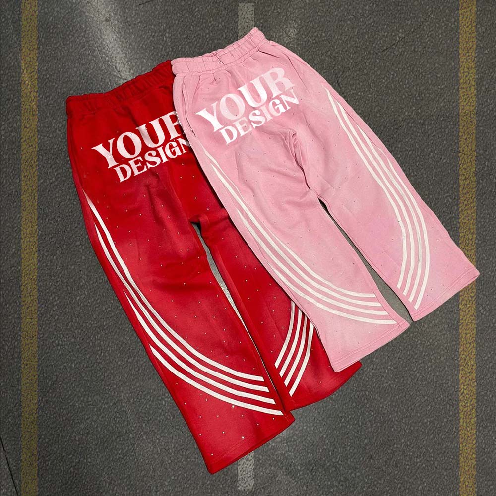 50 Puff Printed Flared Pants with Rhinestones