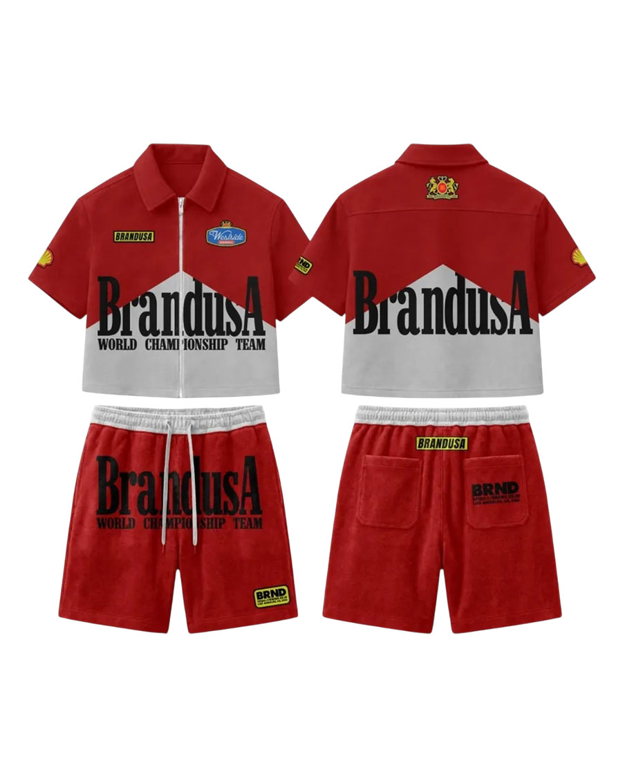 Custom Screen Print & Embroidery Design ZIP-Up Polo Shirts & Shorts Set   