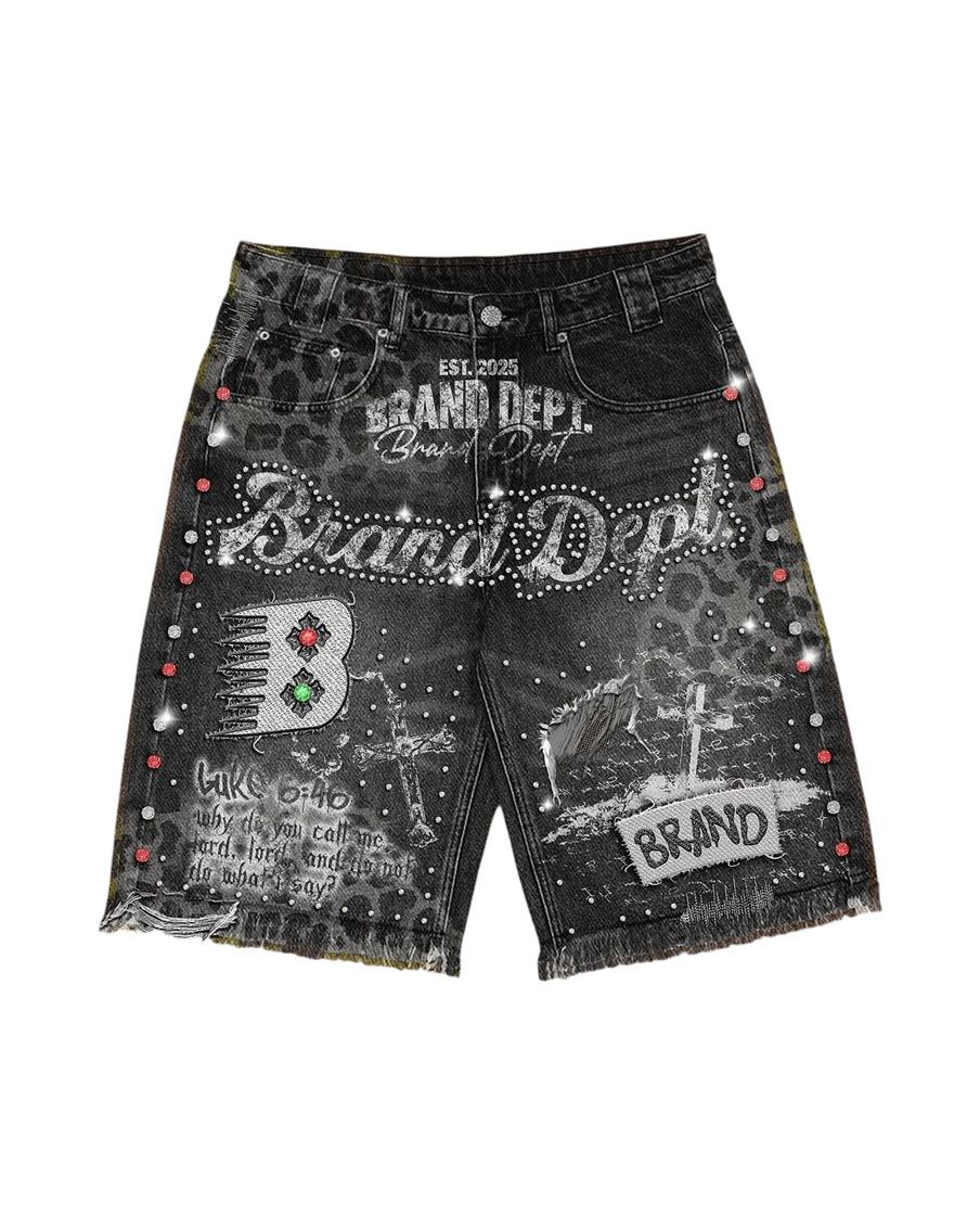 Custom Acid Washed Zip up Hoodie And Jeans Shorts Set