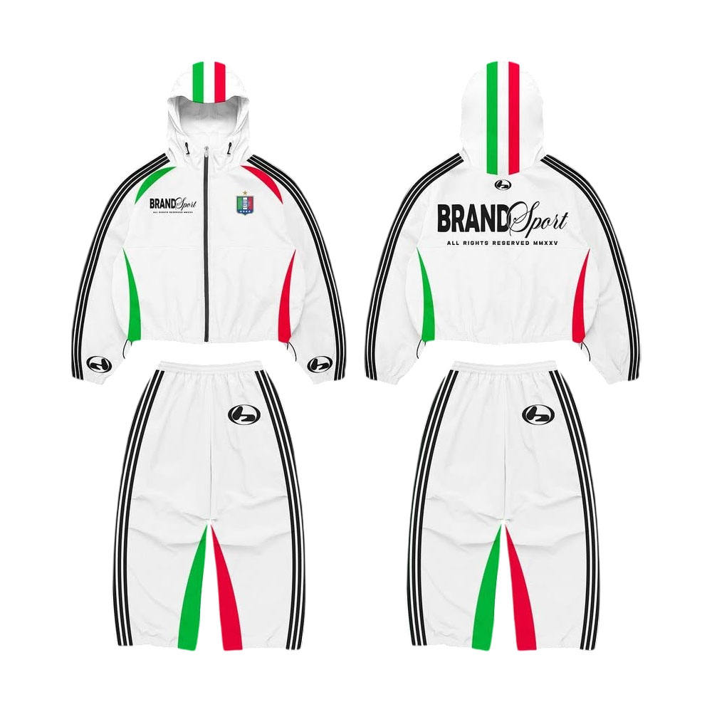 Custom Street Wear Mens Stripe Sports Zip up Reflective 2 Piece Windbreaker Set