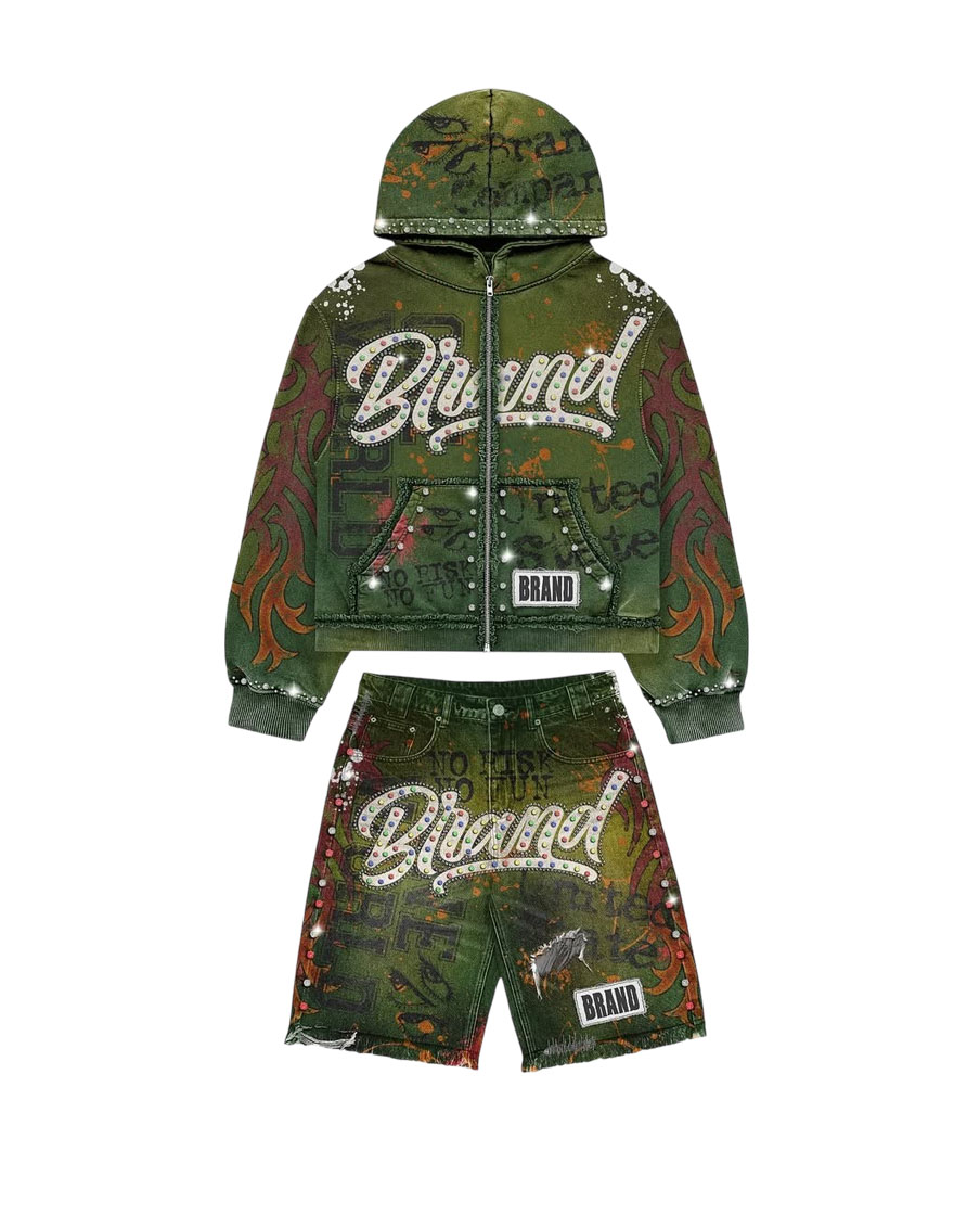 Custom Graffiti Style Hoodie & Denim Shorts Set