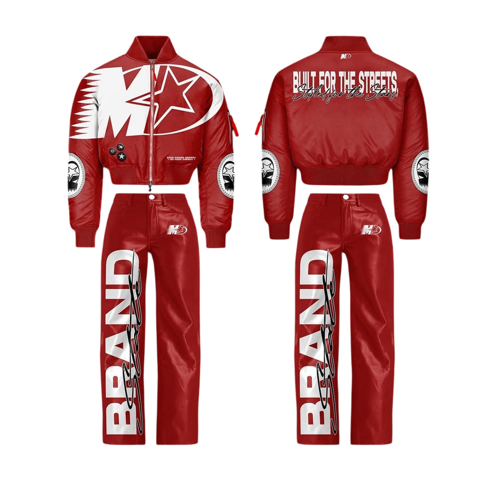 Custom Latest Design Lather Jacket & Pant Two Piece Set 