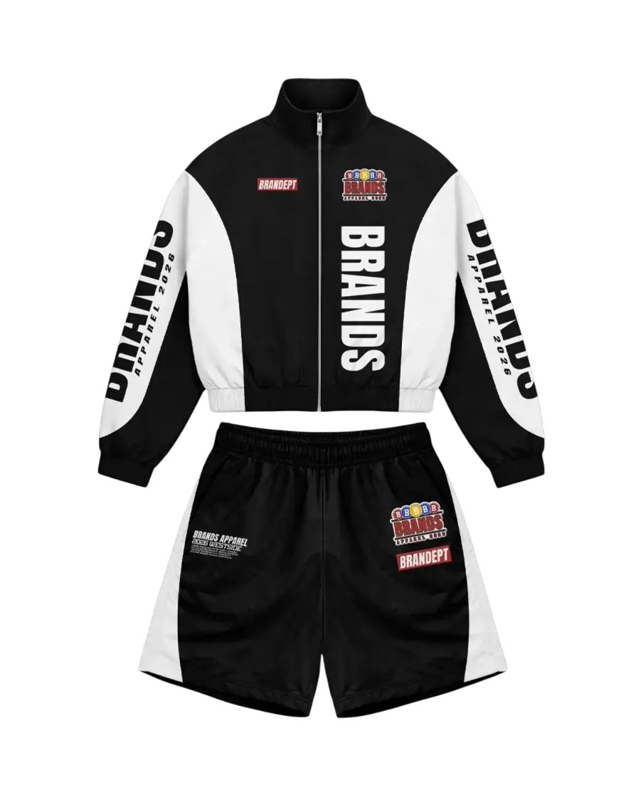 Custom Logo Reflective Patchwork Zip up Jacket Nylon Sports Shorts Sets 