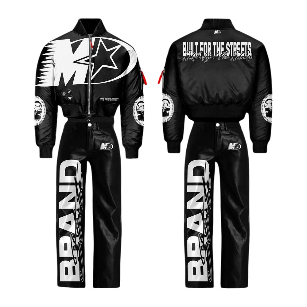Custom Latest Design Lather Jacket & Pant Two Piece Set 
