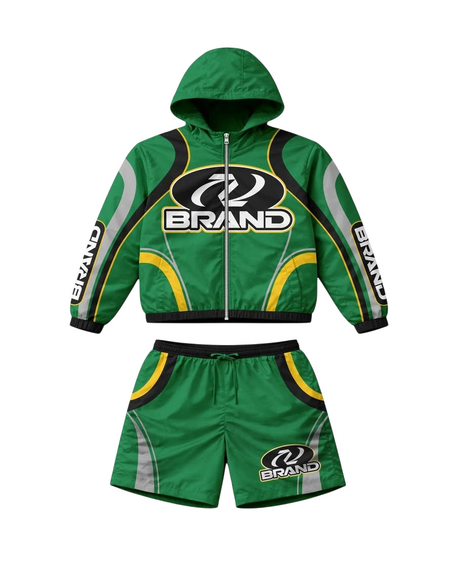 Custom Sublimation Green Racing Windbreaker Tracksuit Set