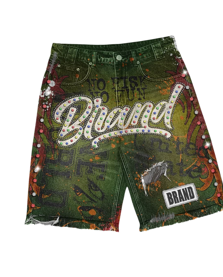 Custom Graffiti Style Hoodie & Denim Shorts Set