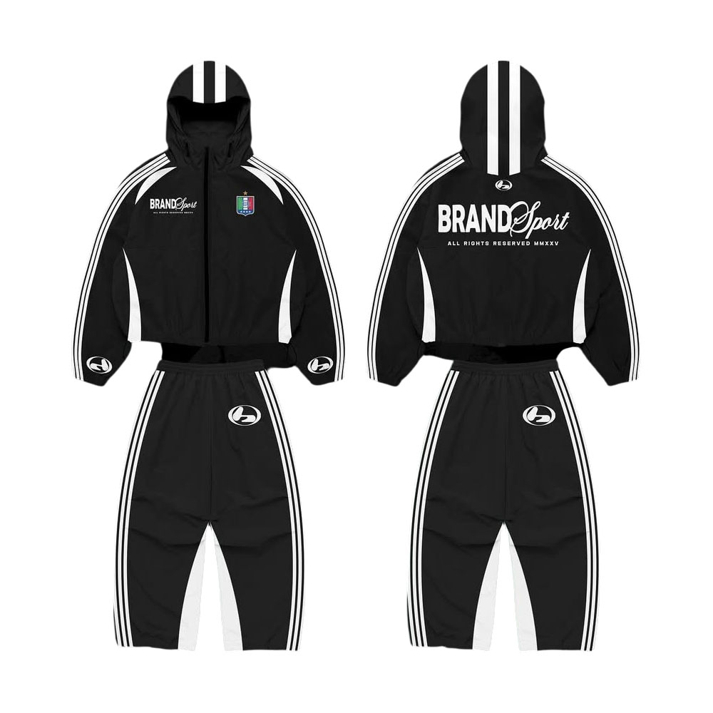 Custom Street Wear Mens Stripe Sports Zip up Reflective 2 Piece Windbreaker Set