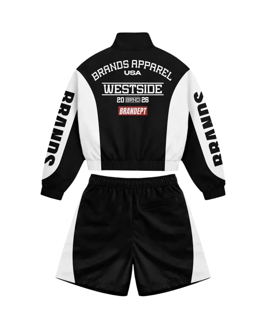 Custom Logo Reflective Patchwork Zip up Jacket Nylon Sports Shorts Sets 