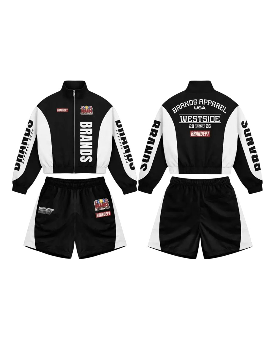 Custom Logo Reflective Patchwork Zip up Jacket Nylon Sports Shorts Sets 