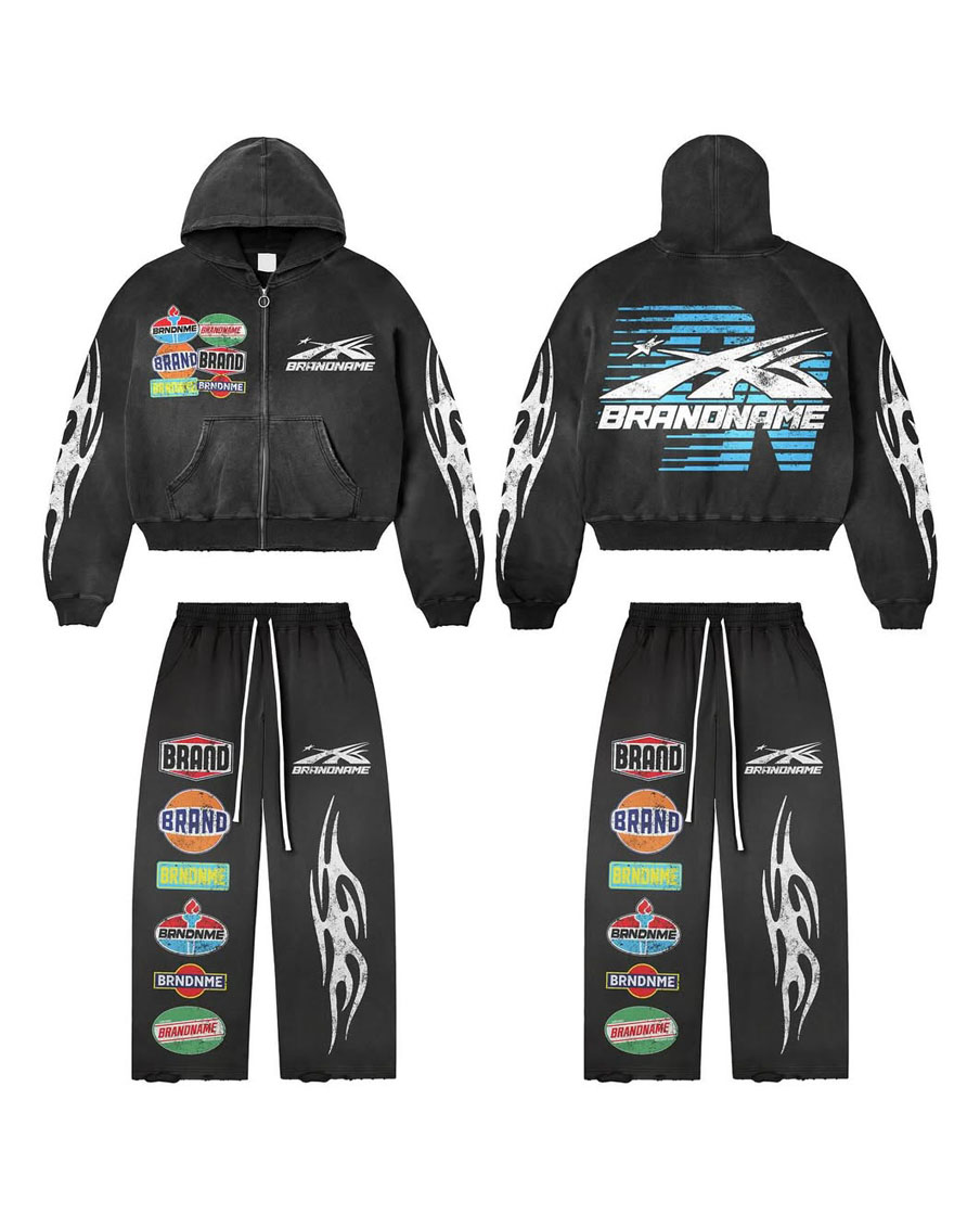 Custom Embroidery Racing Style Patch Tracksuit Set
