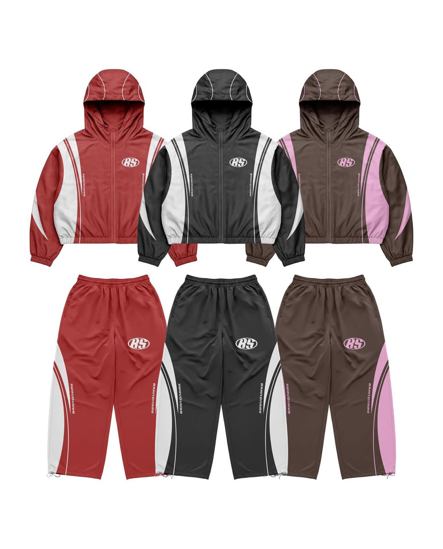 Sporty Color block Windbreaker Tracksuit Set
