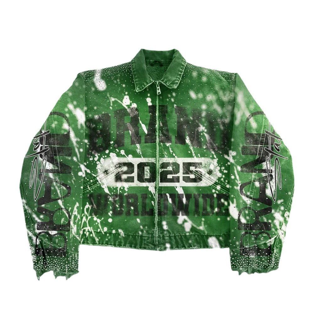 Customised Design Green Graphic Print Denim Jacket