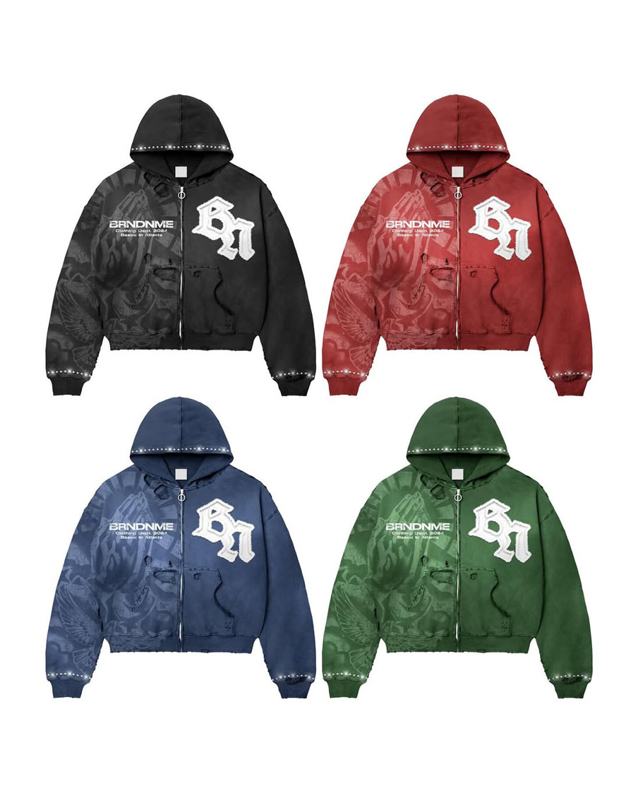 Custom Graphic Embroidery Logo Zip-Up Hoodie