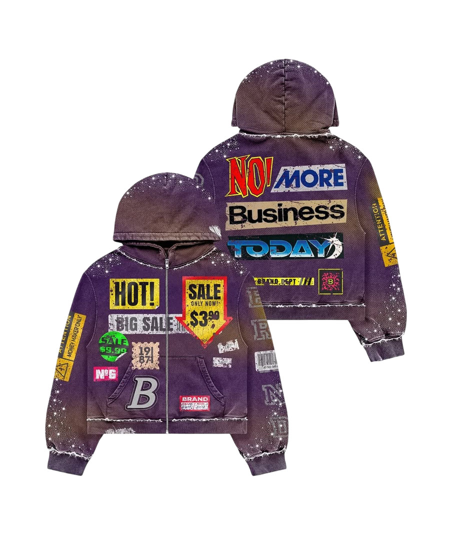Custom Oversized Zipper Embroidery Patch Logo Hoodie 