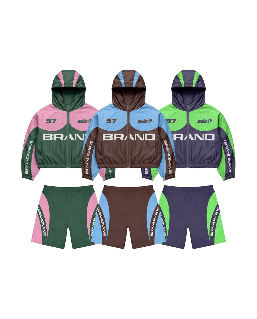 Colorblock Athletic Hoodie & Shorts Windbreaker Set