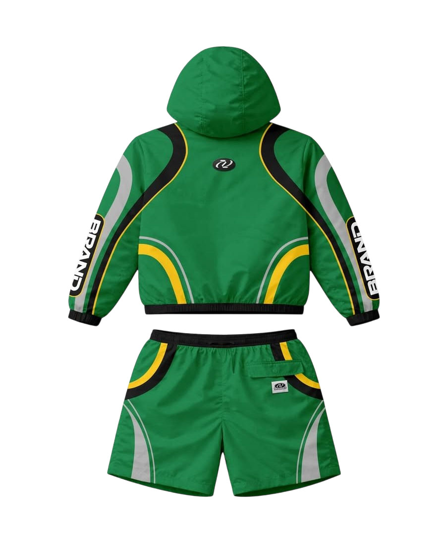Custom Sublimation Green Racing Windbreaker Tracksuit Set
