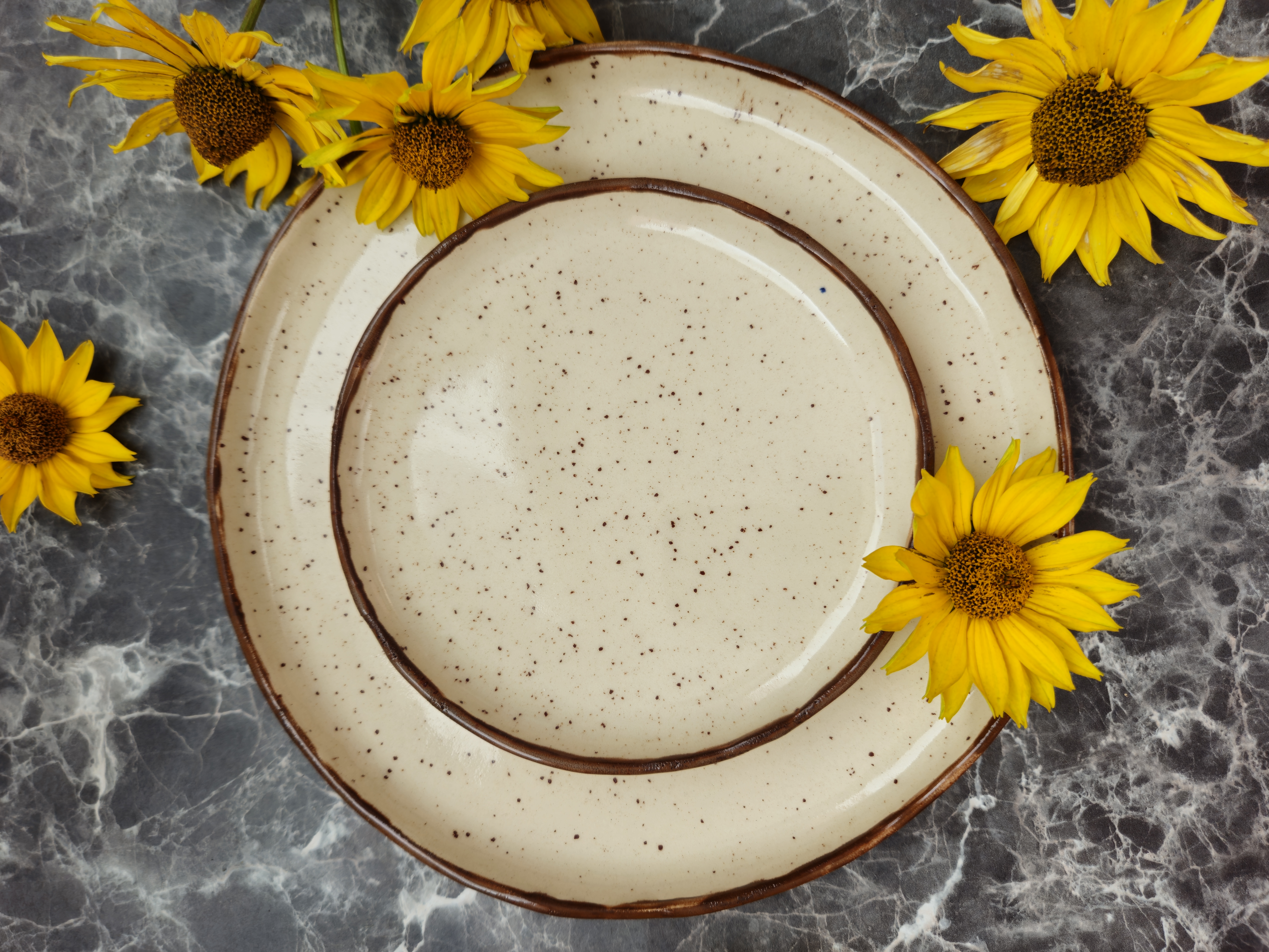 Taškuota lėkštė rudu krašteliu