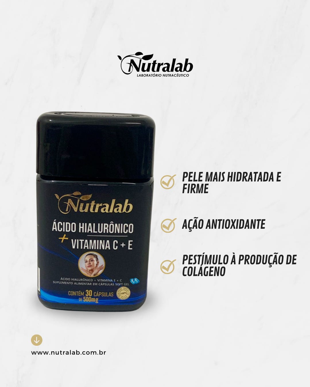 Ácido Hialurônico + Vitamina C + Vitamina E - C/30 capsulas SoftGel