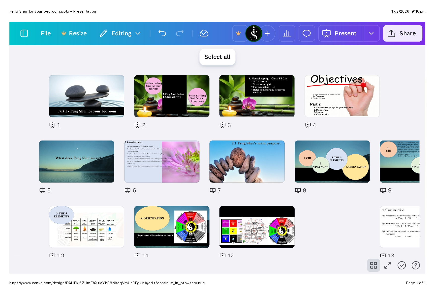 FENG SHUI  PRESENTATION FOR A BEDROOM 