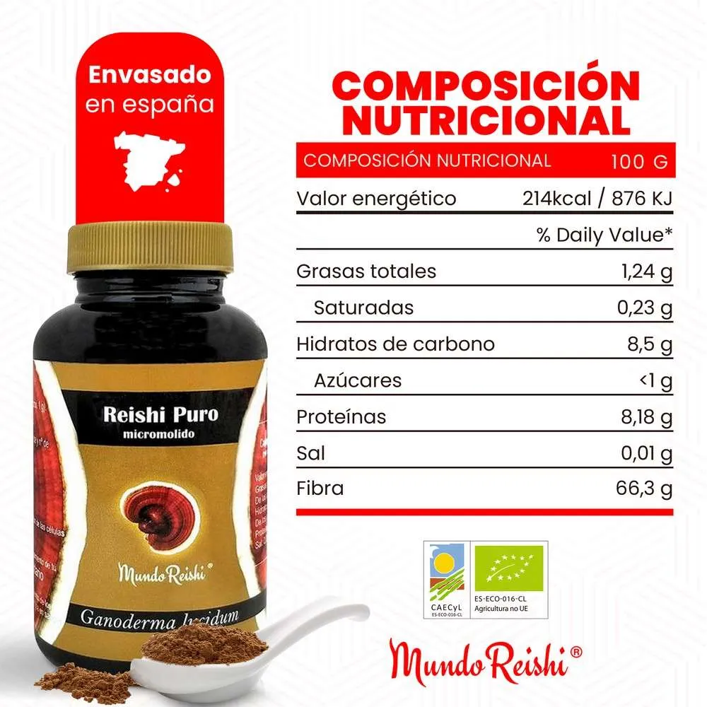 Reishi puro micromolido ecológico. 50g de polvo