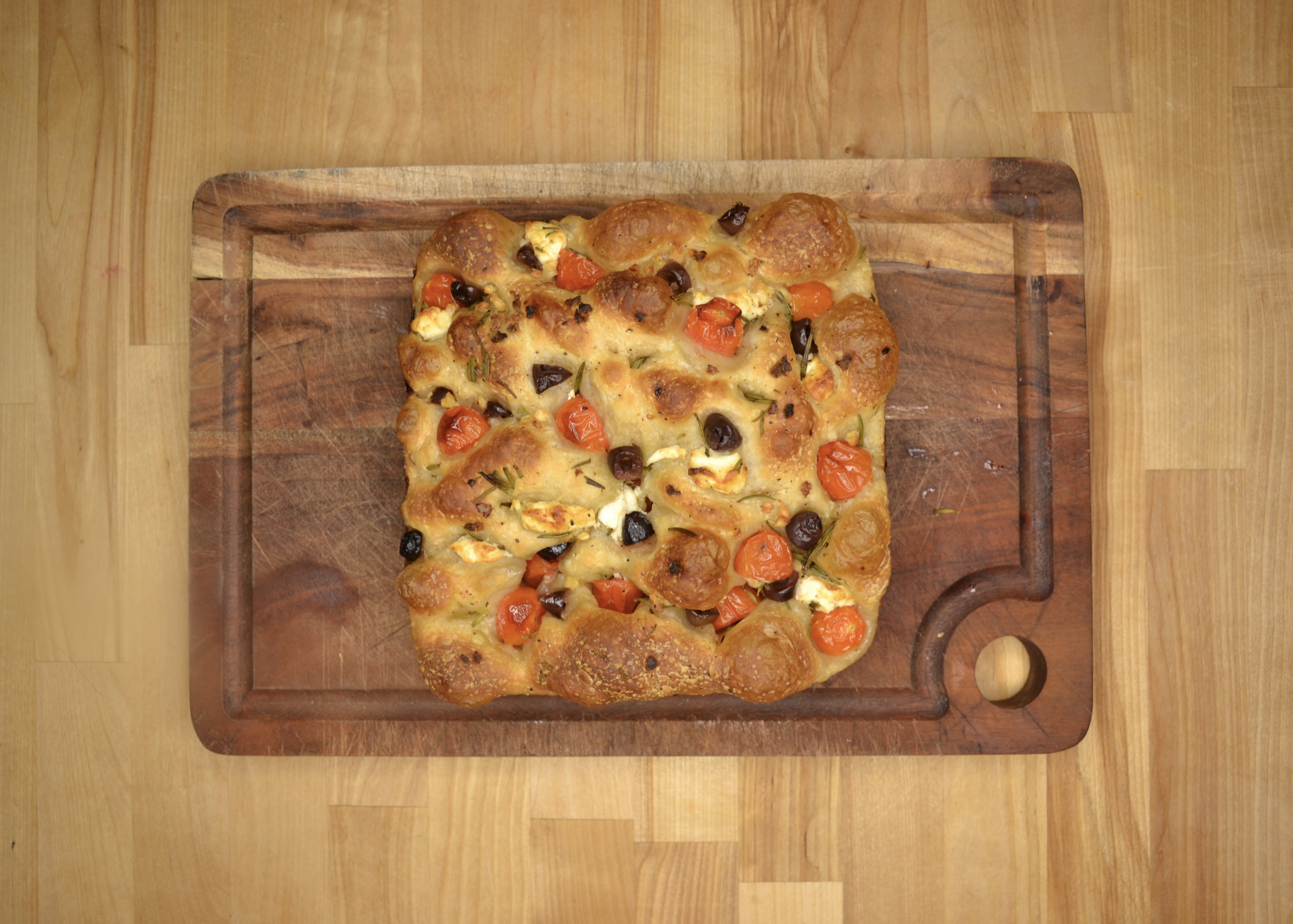 Tomato, Garlic, Olive, Goat Cheese Focaccia