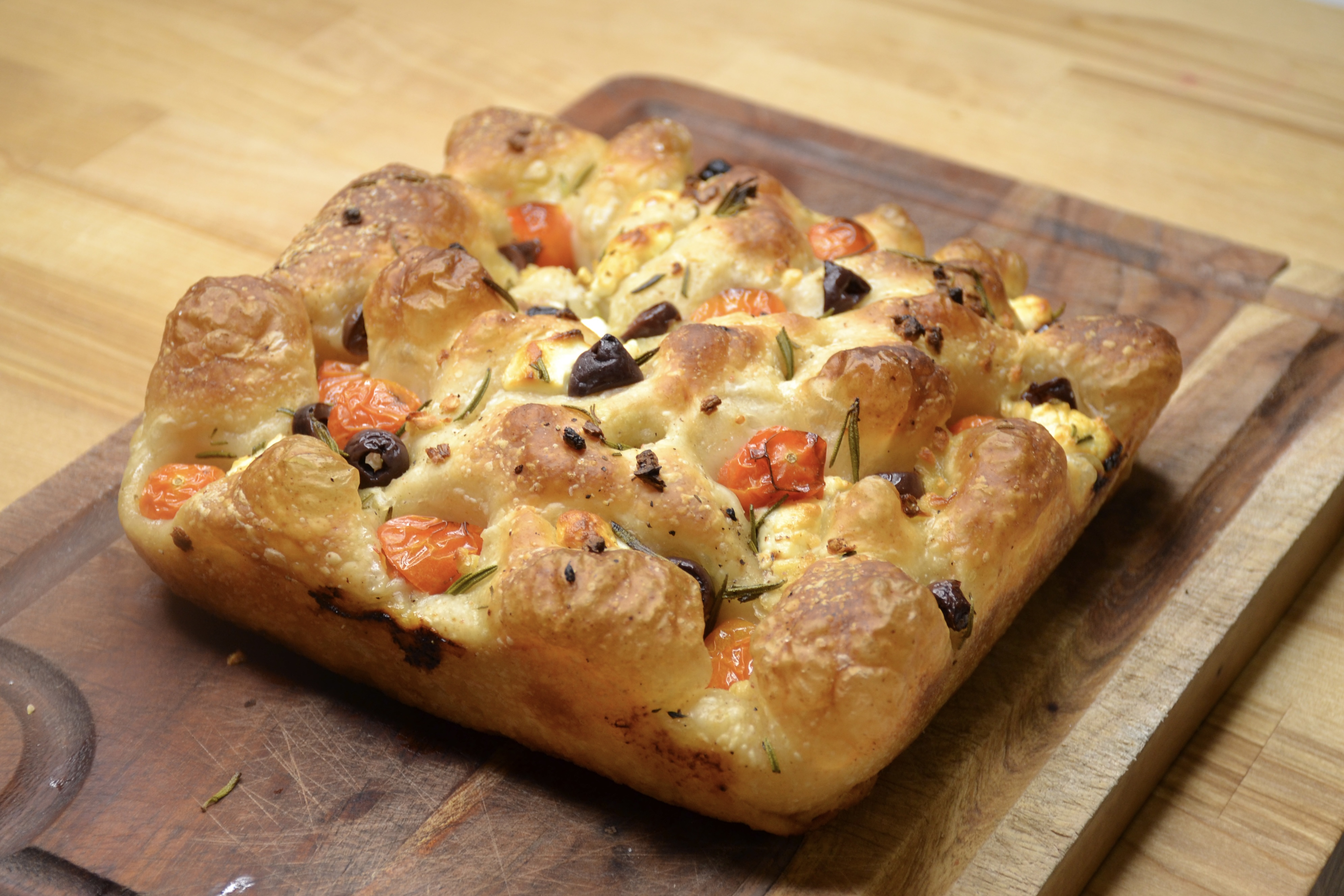 Tomato, Garlic, Olive, Goat Cheese Focaccia