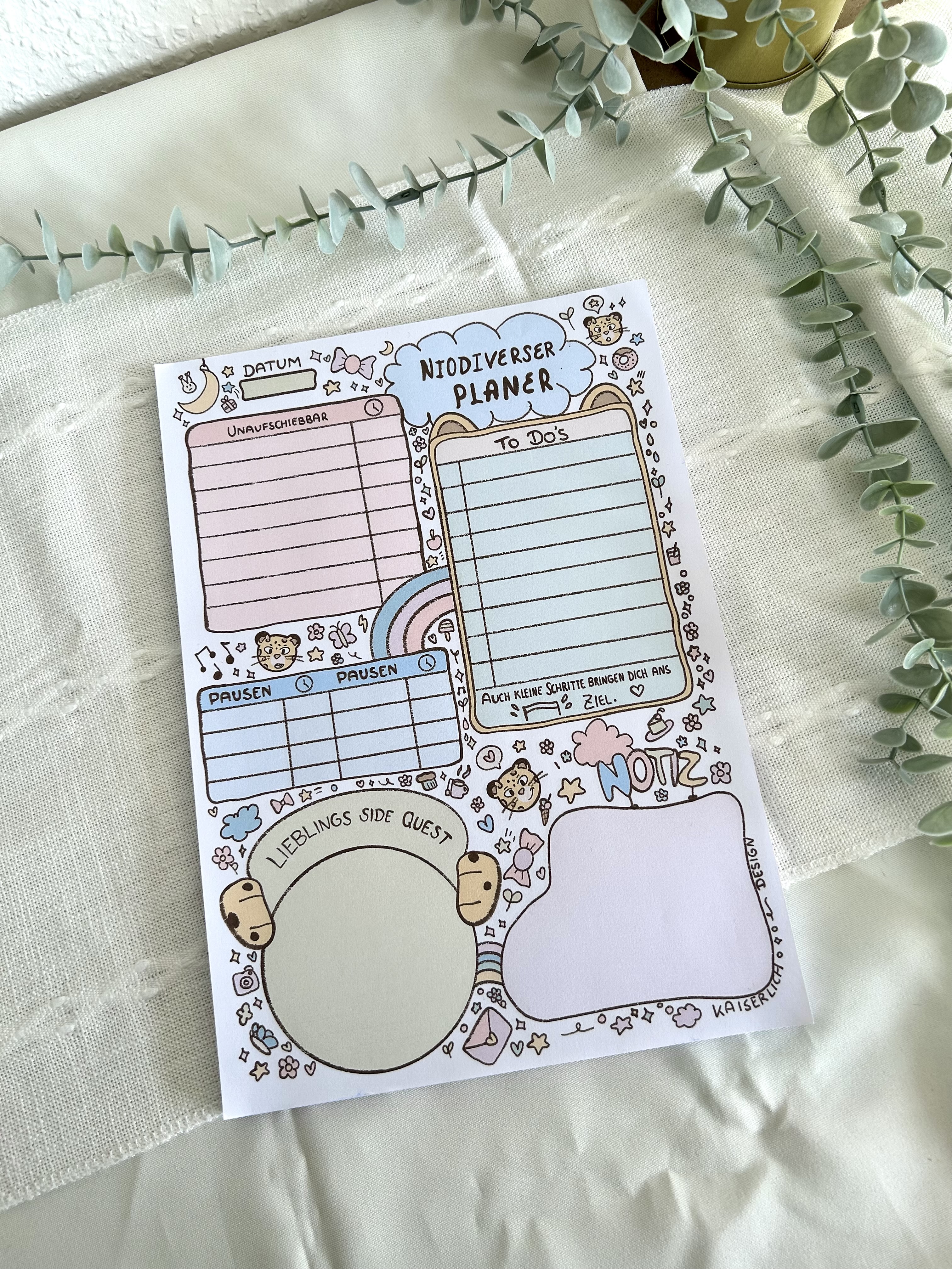 Niodiverser Tagesplaner -  A4 