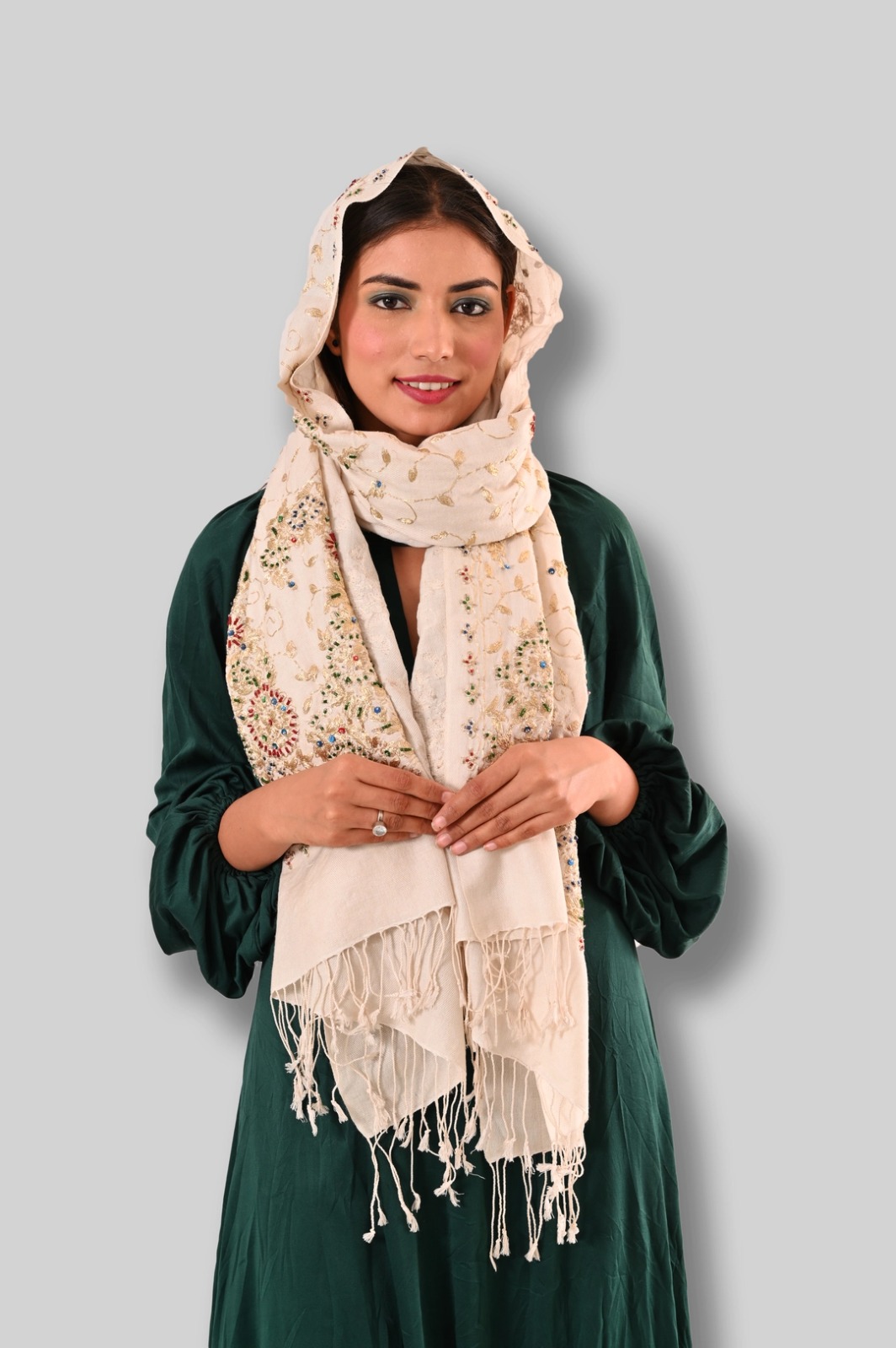 Silk Pashmina Zari Badam Jali Stole