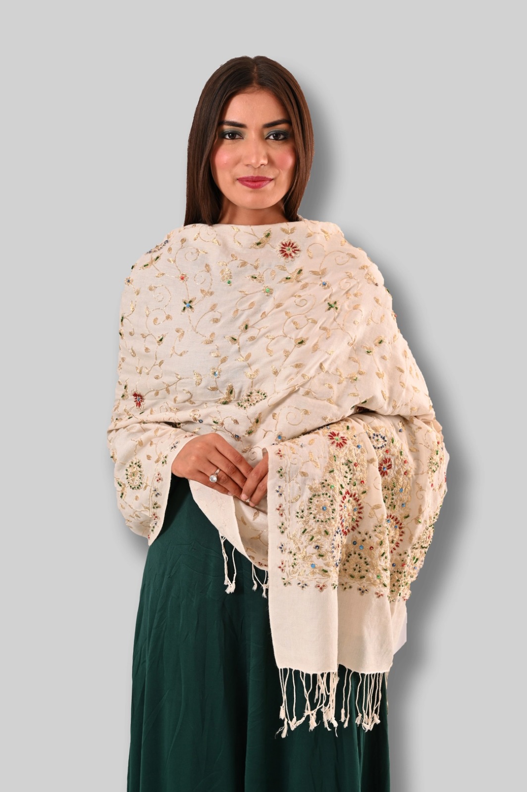Silk Pashmina Zari Badam Jali Stole