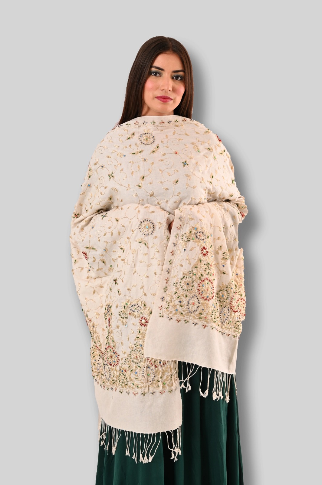 Silk Pashmina Zari Badam Jali Stole