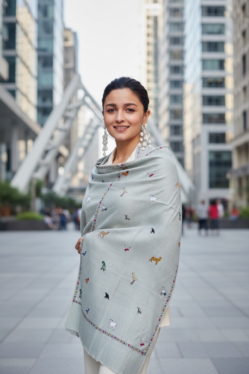 Pashmina Animal Kalamkari Stole 