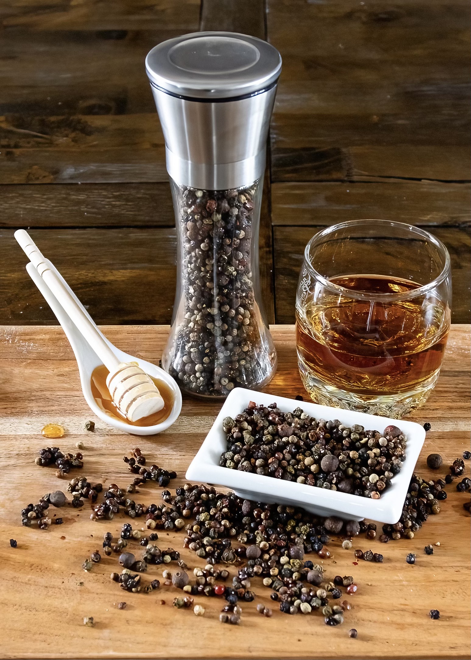 Honey Whiskey Infused Peppercorn Blend Grinder