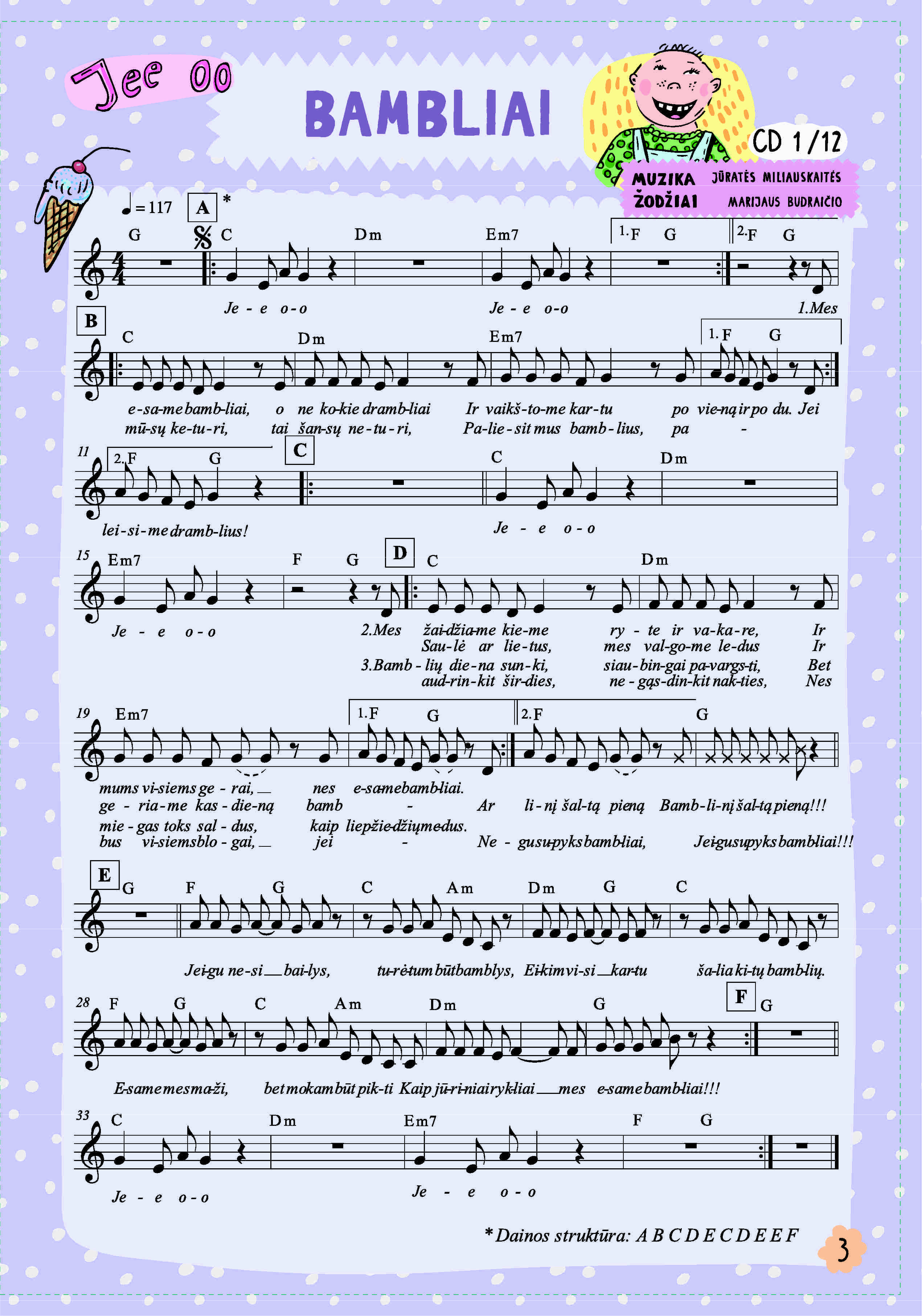Vaikiškos muzikos natų knygelė "BAMBLIŲ DAINOS"