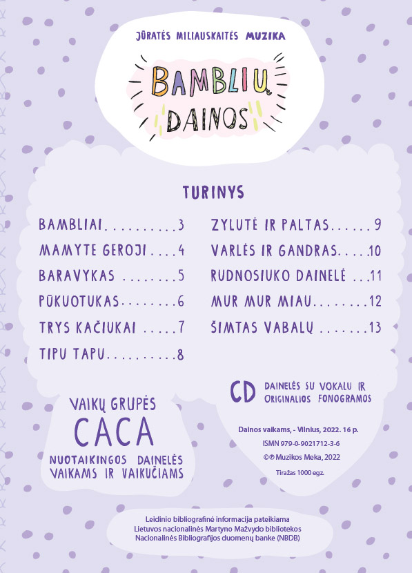 Vaikiškos muzikos natų knygelė "BAMBLIŲ DAINOS"