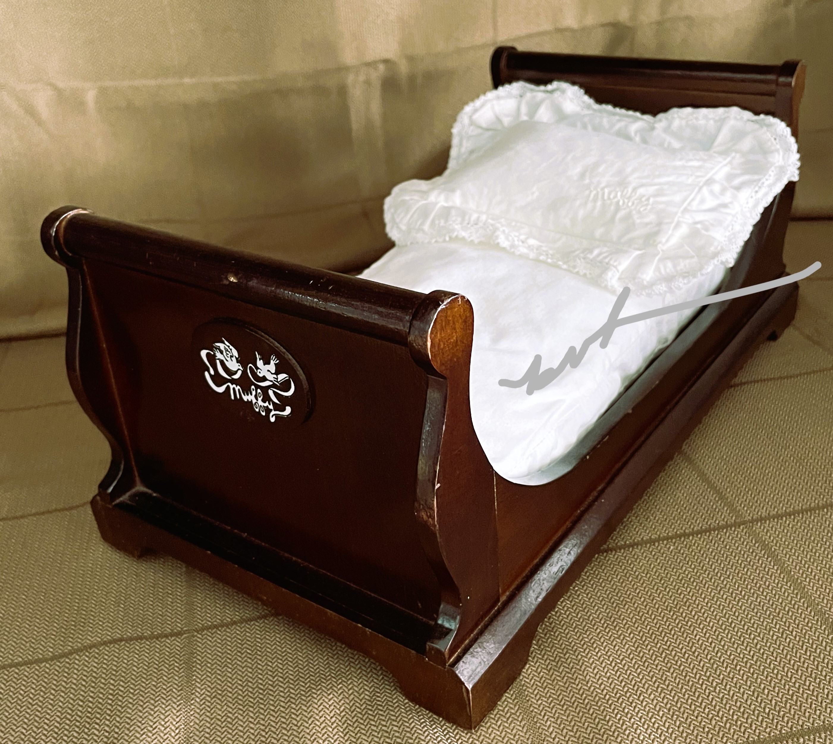 Muffy's SLEIGH BED - Monogrammed Wood Bed