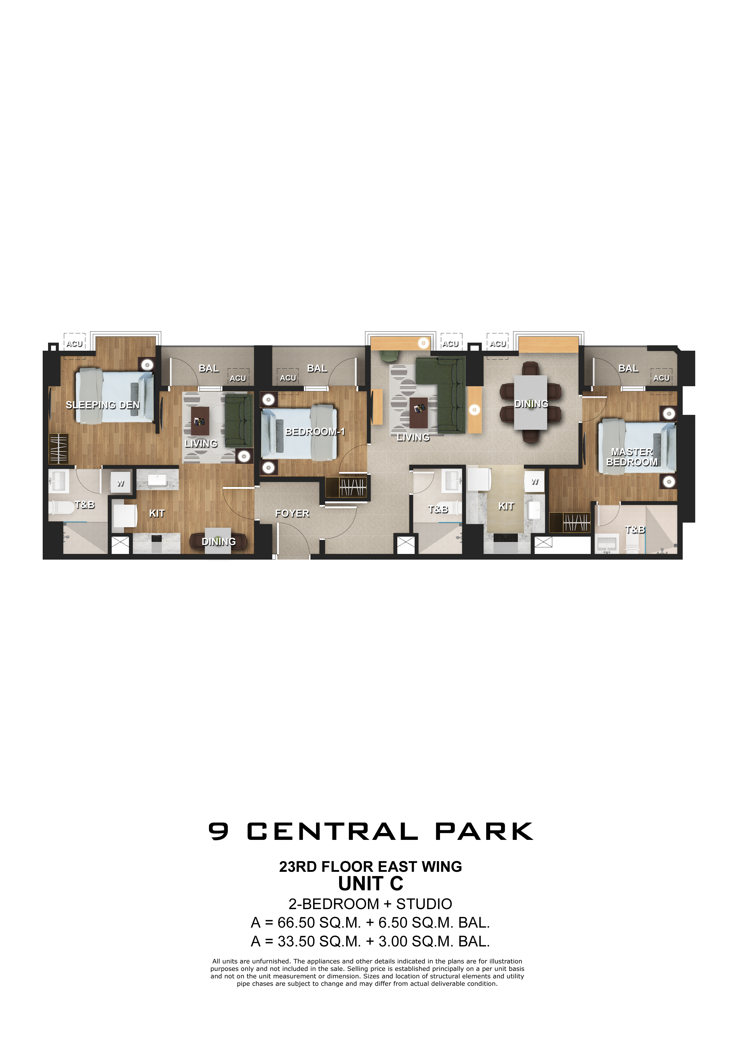 2 Bedroom Penthouse + 2 (109.5 sqm)