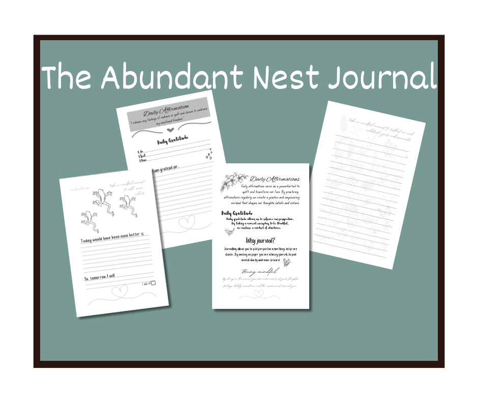 The Abundant Nest 31 Day Journal - including Daily Gratitude, Mindful Colour-in, Daily Affirmation and Journal Lines for your thoughts, feelings, emotions and ideas.