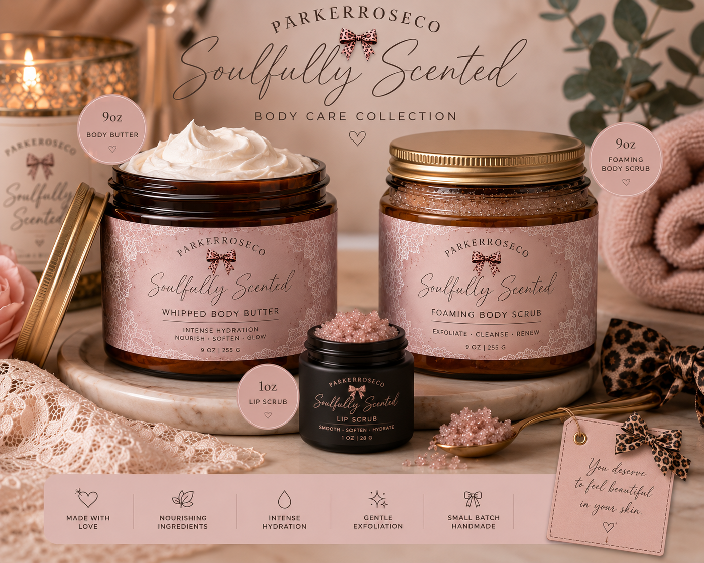 ParkerRoseCompany's Soulfully Scented "Velvet Veil" Bath & Body Collection Bundle