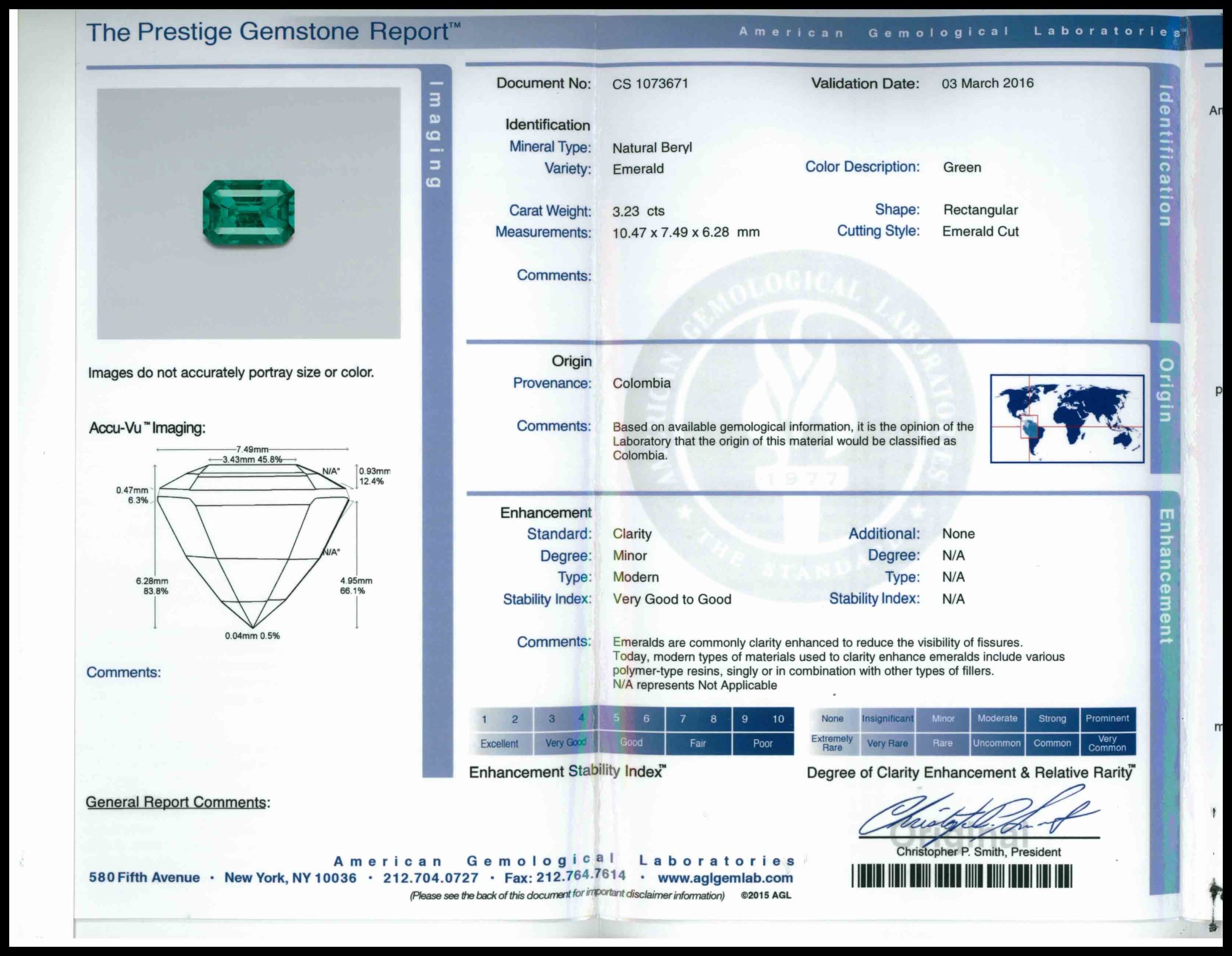 Colombian Emerald and TrapezoidCut Diamond 3-Stone Ring