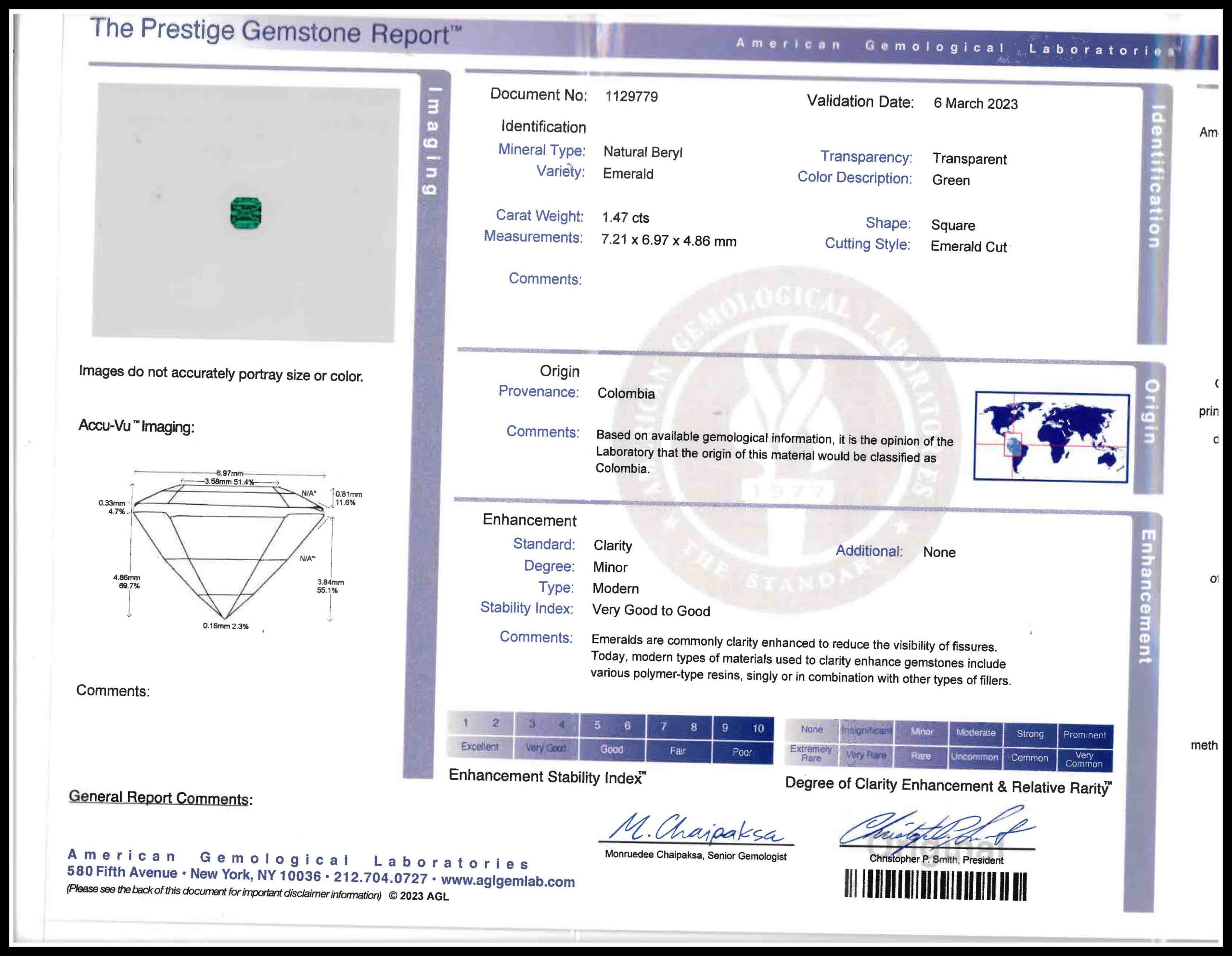 Colombian Emerald and Trapezoid-Cut Diamond 3-Stone Ring