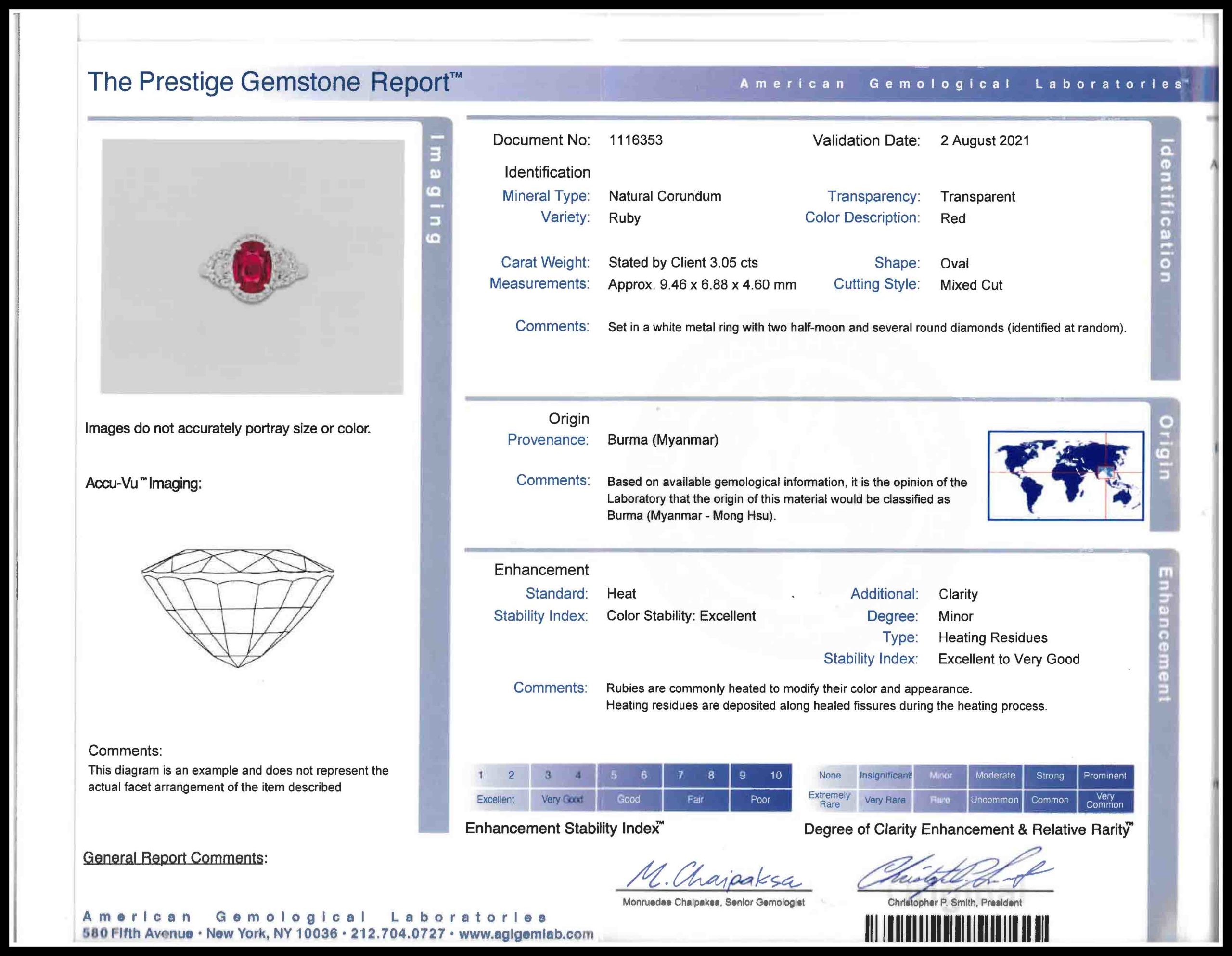 Burmese Ruby and Diamond 3-Stone Ring