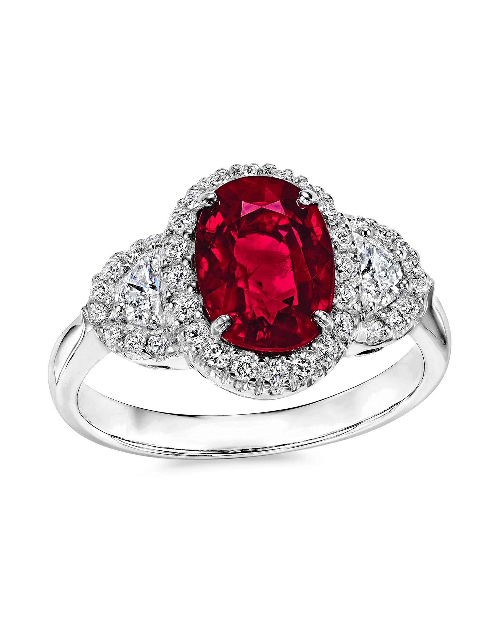 Burmese Ruby and Diamond 3-Stone Ring