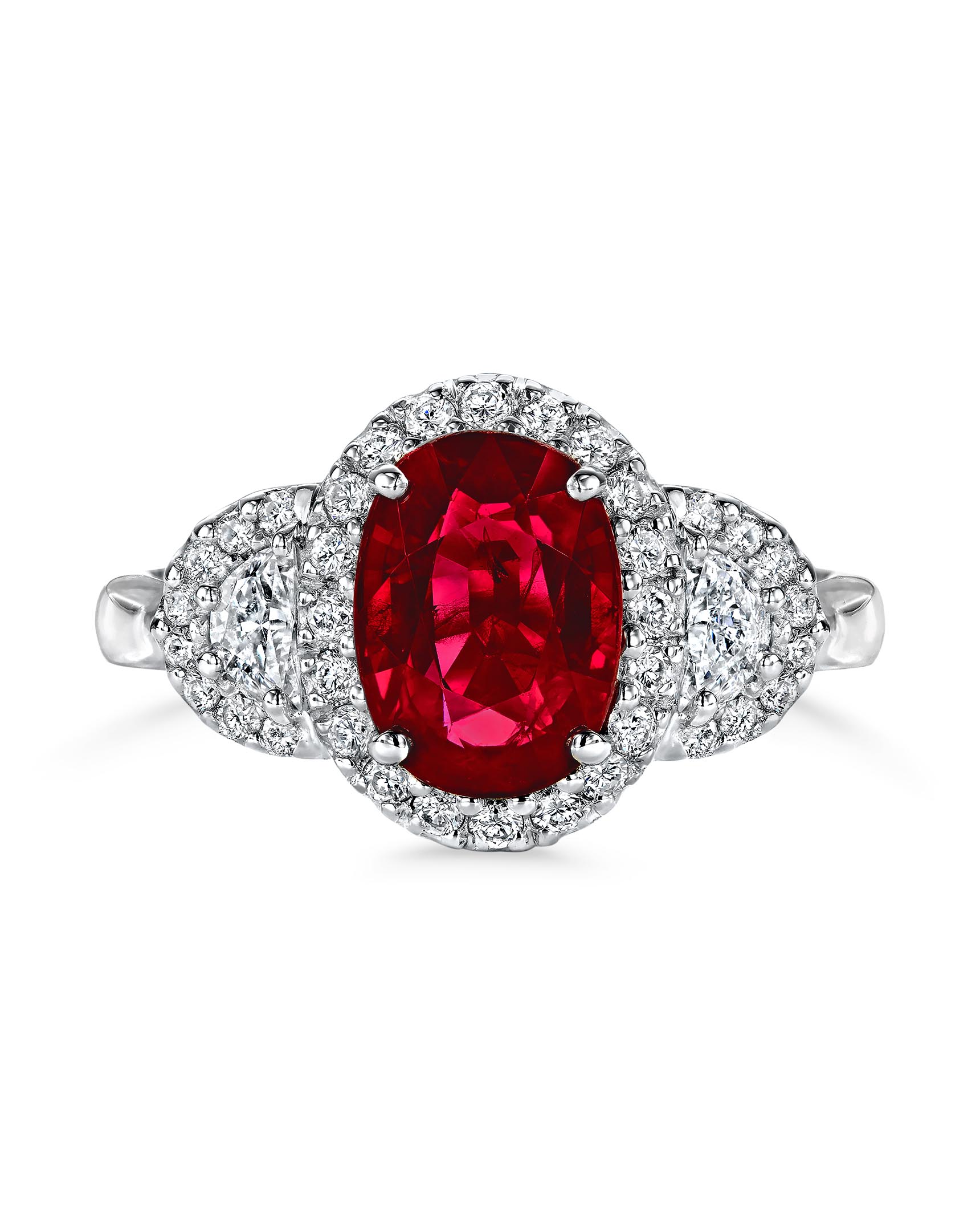 Burmese Ruby and Diamond 3-Stone Ring