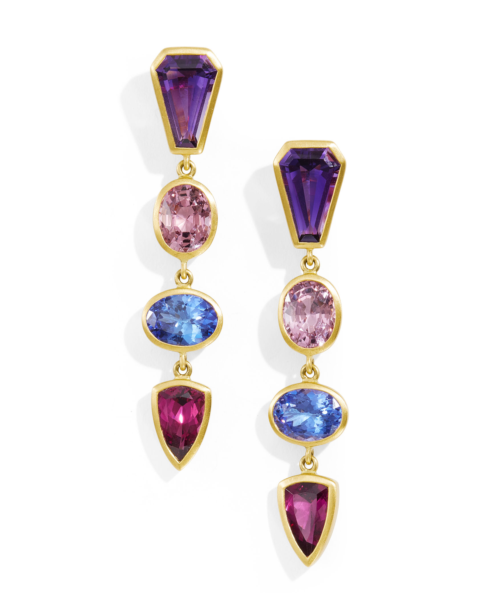 Amethyst, Spinel, Tanzanite and Garnet Drop Dangle Earrings