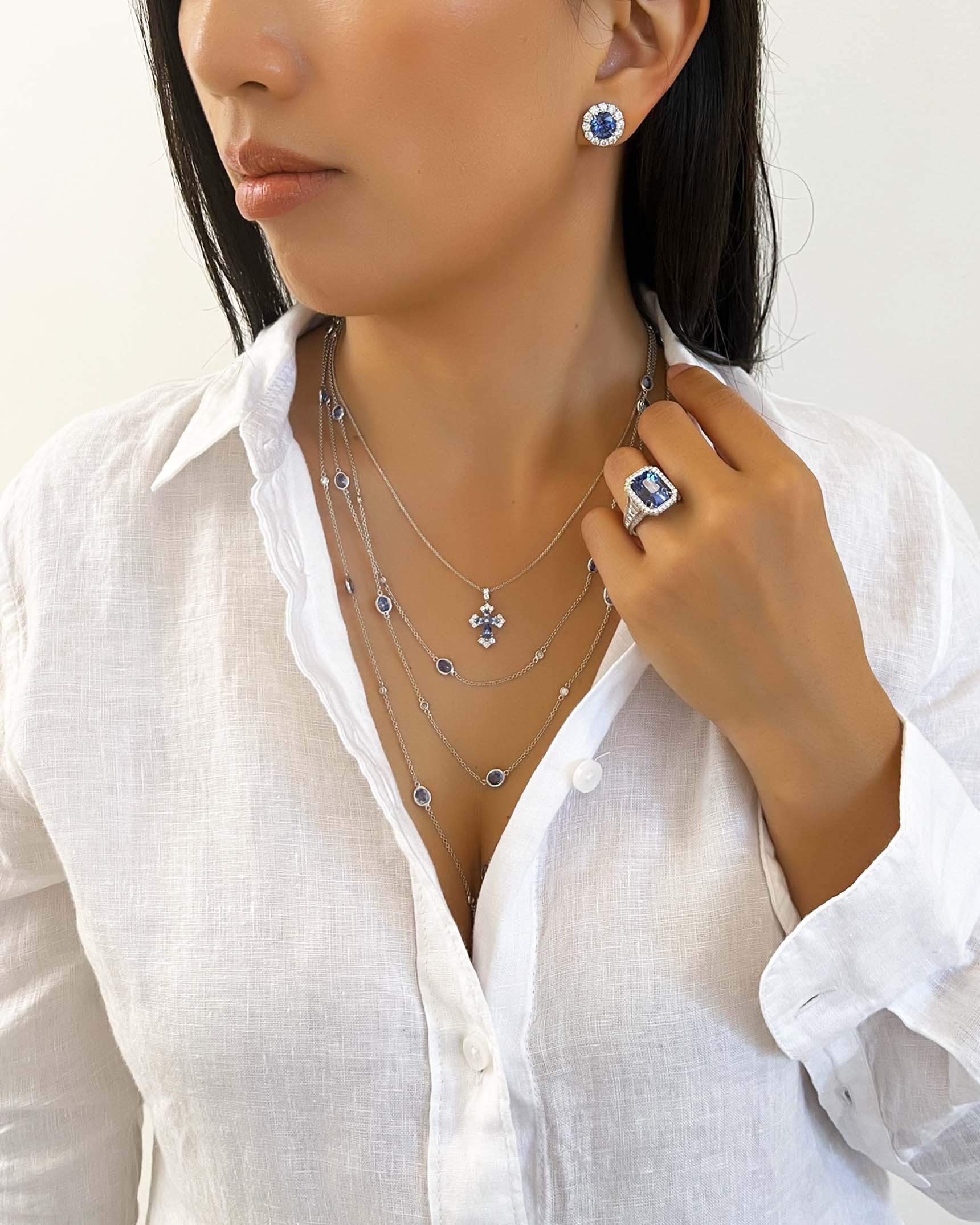 Natural, Unheated Blue Sapphire and Diamond Earrings