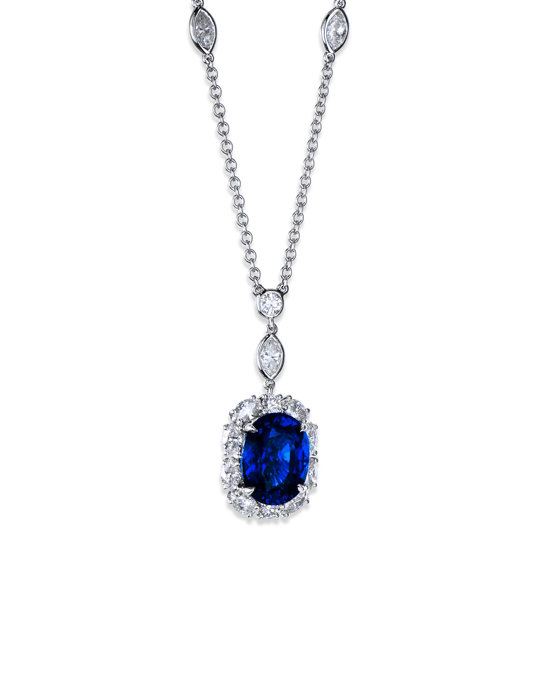 Oval Sapphire and Diamond Pendant